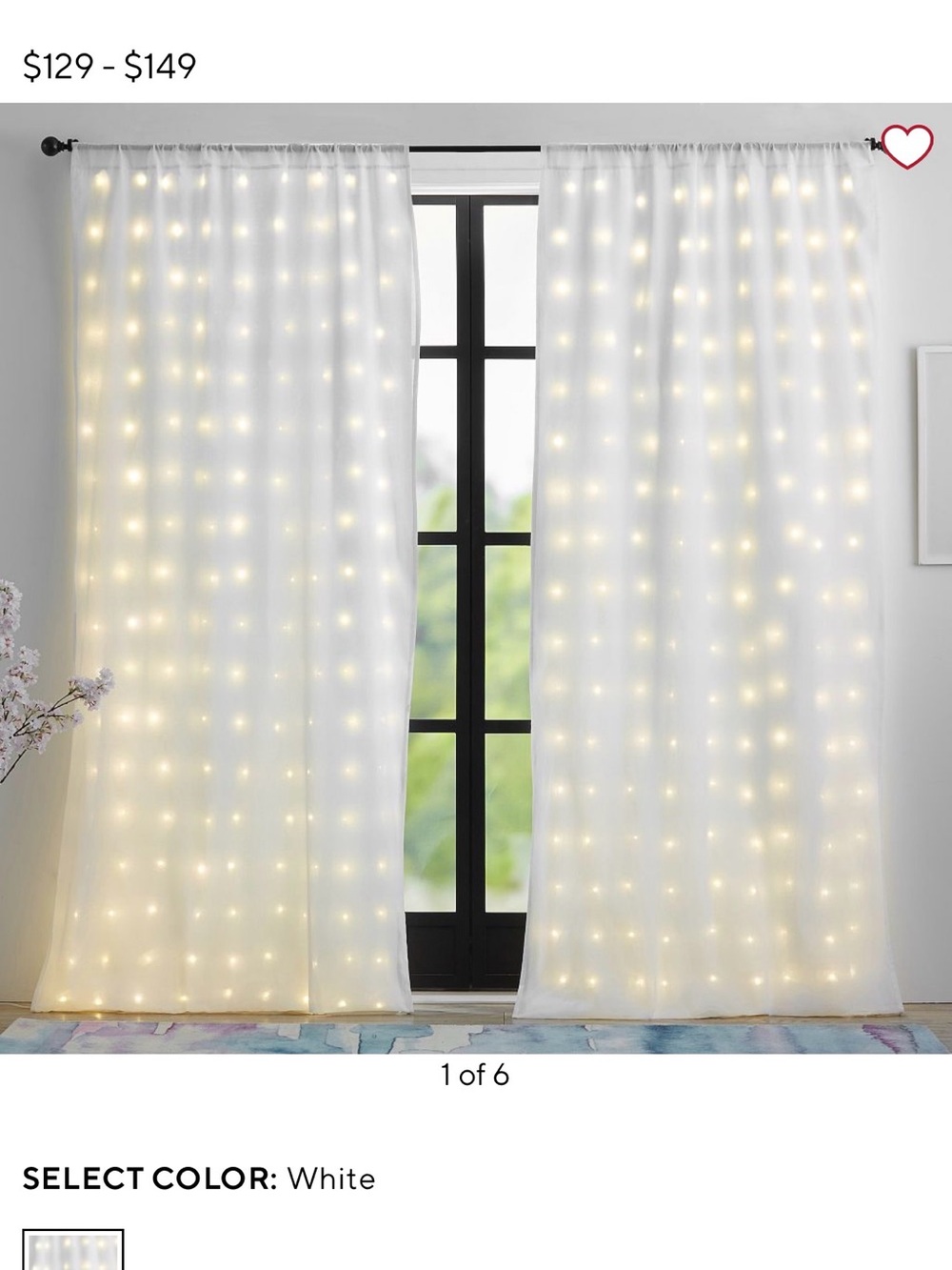 Pottery Barn Teen White Fairy Light Curtain Panel